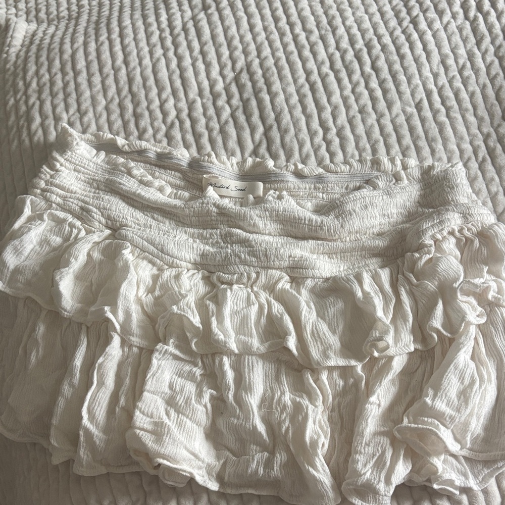 Crochet Ruffle Mini Skirt in Cream